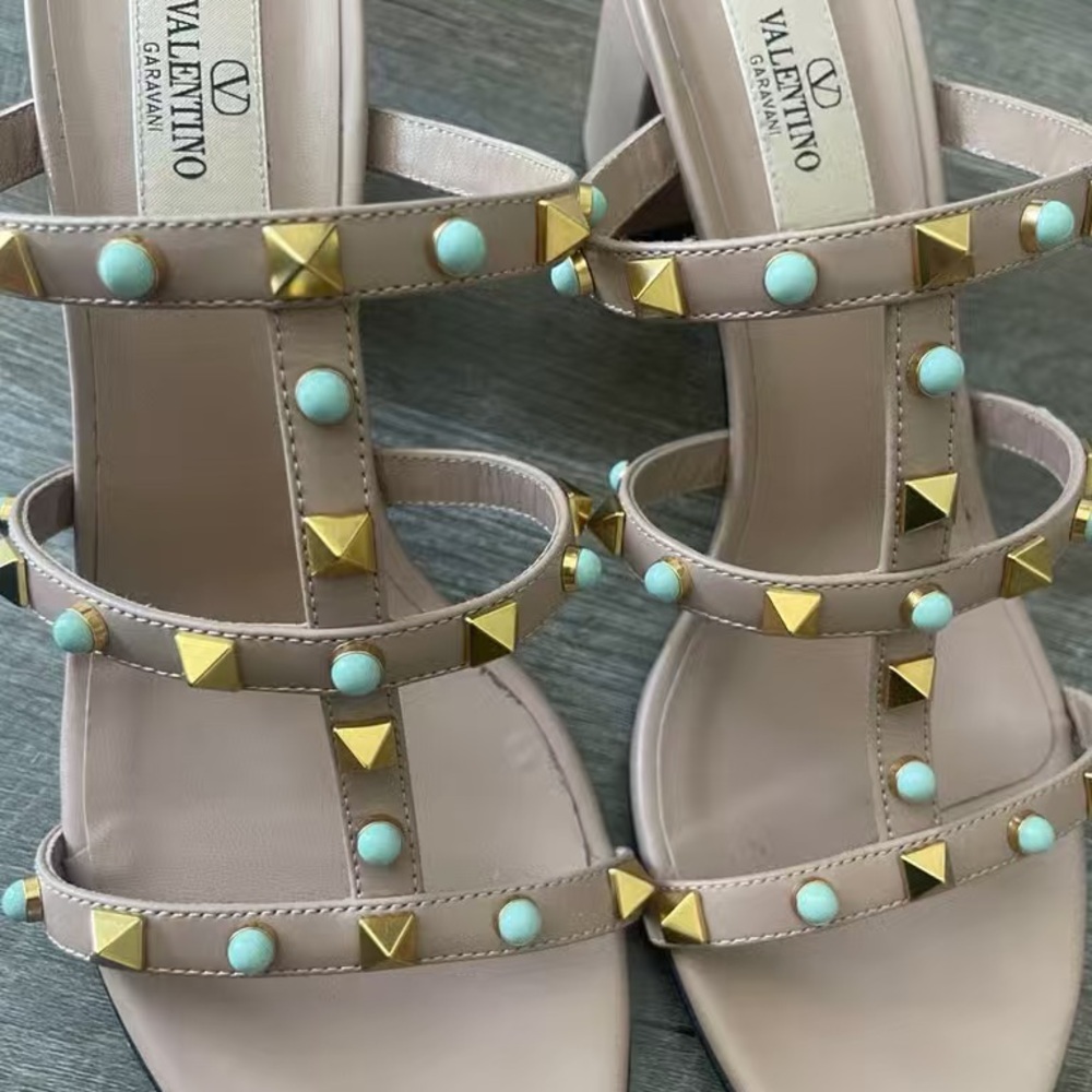 Valentino Women's Sandals with Gold and Turquoise Studs